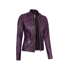 Dodge Women's Purple Leather Biker Jacket