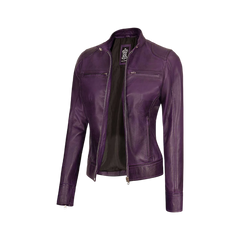 Dodge Women's Purple Leather Biker Jacket