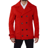 Double Breasted Wool Red Pea Coat Men - New Arrival - Christmas Special
