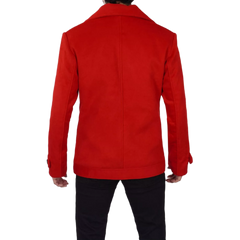 Double Breasted Wool Red Pea Coat Men - New Arrival - Christmas Special