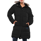 Ella Women's Black Puffer Coat - Faux Fur Trim Hood