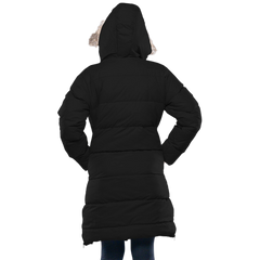 Ella Women's Black Puffer Coat - Faux Fur Trim Hood