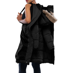 Ella Women's Black Puffer Coat - Faux Fur Trim Hood