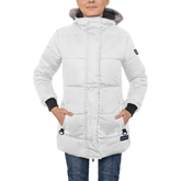 Ella Women's White Puffer Coat - Faux Fur Trim Hood