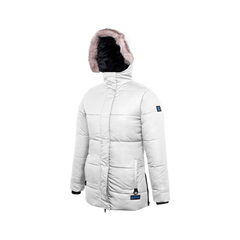 Ella Women's White Puffer Coat - Faux Fur Trim Hood