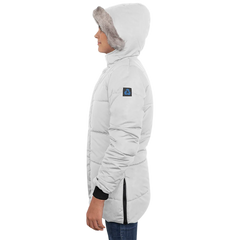 Ella Women's White Puffer Coat - Faux Fur Trim Hood