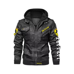 F1 Motorcycle NASCAR Biker Hooded Leather Jacket