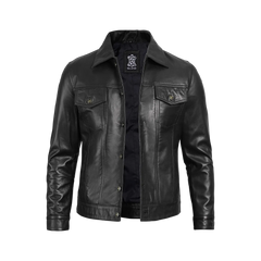 Fernando Black Leather Trucker Jacket