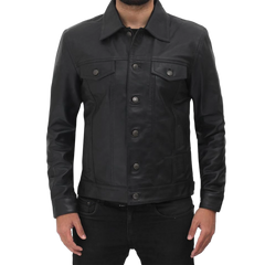 Fernando Black Leather Trucker Jacket