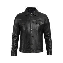 Fernando Black Leather Trucker Jacket