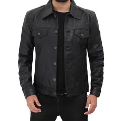 Fernando Black Leather Trucker Jacket