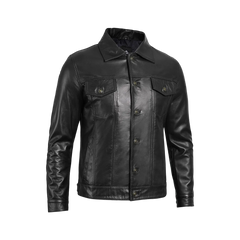 Fernando Black Leather Trucker Jacket