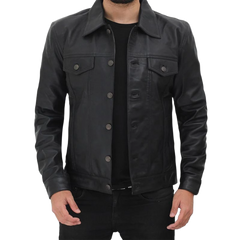 Fernando Black Leather Trucker Jacket