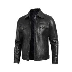 Fernando Black Leather Trucker Jacket