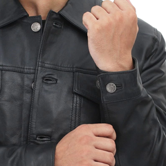 Fernando Black Leather Trucker Jacket