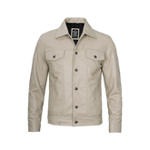 Fernando Men's Beige Real Trucker Leather Jacket