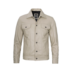 Fernando Men's Beige Real Trucker Leather Jacket
