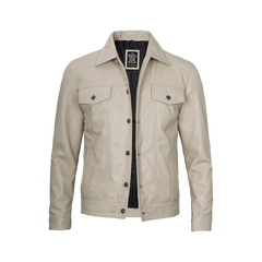 Fernando Men's Beige Real Trucker Leather Jacket