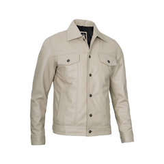 Fernando Men's Beige Real Trucker Leather Jacket