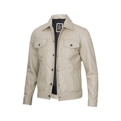Fernando Men's Beige Real Trucker Leather Jacket