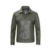 Fernando Men's Dark Green Real Trucker Leather Jacket