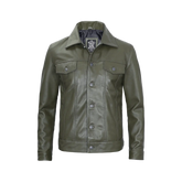 Fernando Men's Dark Green Real Trucker Leather Jacket