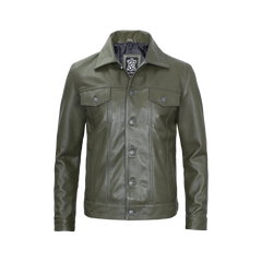 Fernando Men's Dark Green Real Trucker Leather Jacket