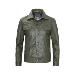 Fernando Men's Dark Green Real Trucker Leather Jacket