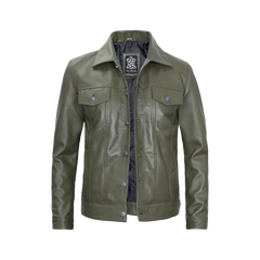 Fernando Men's Dark Green Real Trucker Leather Jacket
