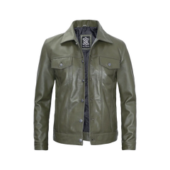 Fernando Men's Dark Green Real Trucker Leather Jacket
