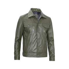 Fernando Men's Dark Green Real Trucker Leather Jacket