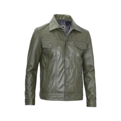 Fernando Men's Dark Green Real Trucker Leather Jacket