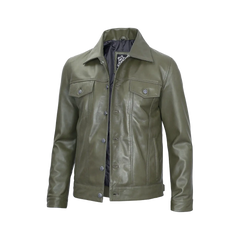Fernando Men's Dark Green Real Trucker Leather Jacket