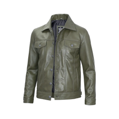 Fernando Men's Dark Green Real Trucker Leather Jacket
