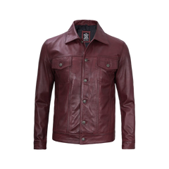 Men's Burgundy Real Leather Trucker Jacket