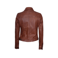 Fernando Women's Cognac Brown Trucker Leather Jacket