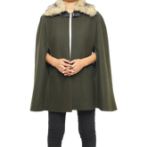 Florence Women's Shearling Wool Green Cape Coat