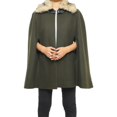 Florence Women's Shearling Wool Green Cape Coat