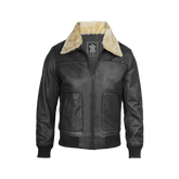 Garrett Black Men's Leather Bomber Jacket — Fur Collar
