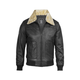 Garrett Black Men's Leather Bomber Jacket — Fur Collar