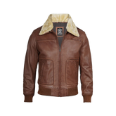 Garrett Fur Collar Cognac Brown Bomber Leather Jacket