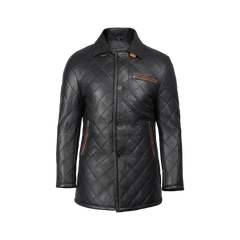 Glen Men's Black Diamond Quilted Leather Car Coat