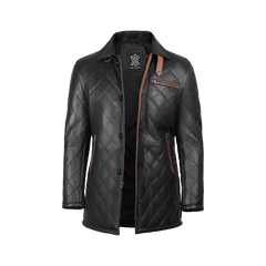 Glen Men's Black Diamond Quilted Leather Car Coat