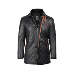 Glen Men's Black Diamond Quilted Leather Car Coat