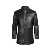 Glen Men Black Real Leather Car Coat