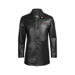Glen Men Black Real Leather Car Coat