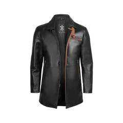 Glen Men Black Real Leather Car Coat
