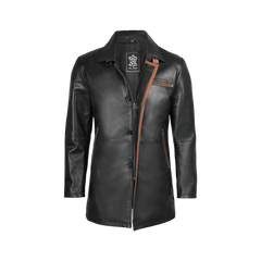 Glen Men Black Real Leather Car Coat