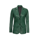 Green Women's Two Buttons Real Leather Blazer Jacket