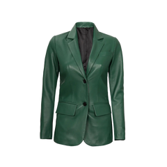 Green Women's Two Buttons Real Leather Blazer Jacket